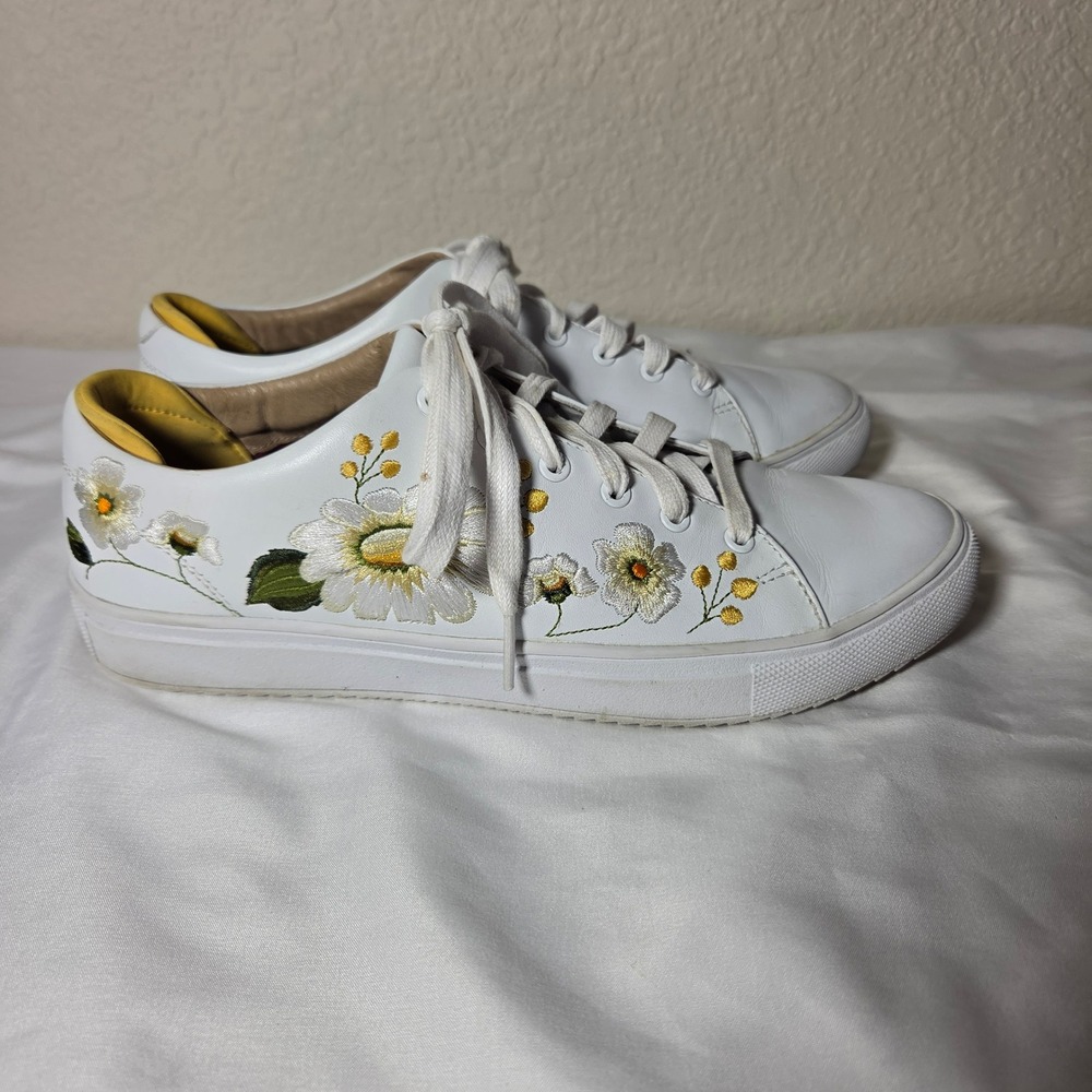 Mark Nason Los Angeles White Leather Daisy Embroidered Floral Sneakers Mens 8.5